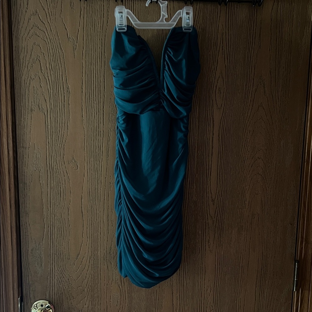 Blue Blush Strapless Teal Dress